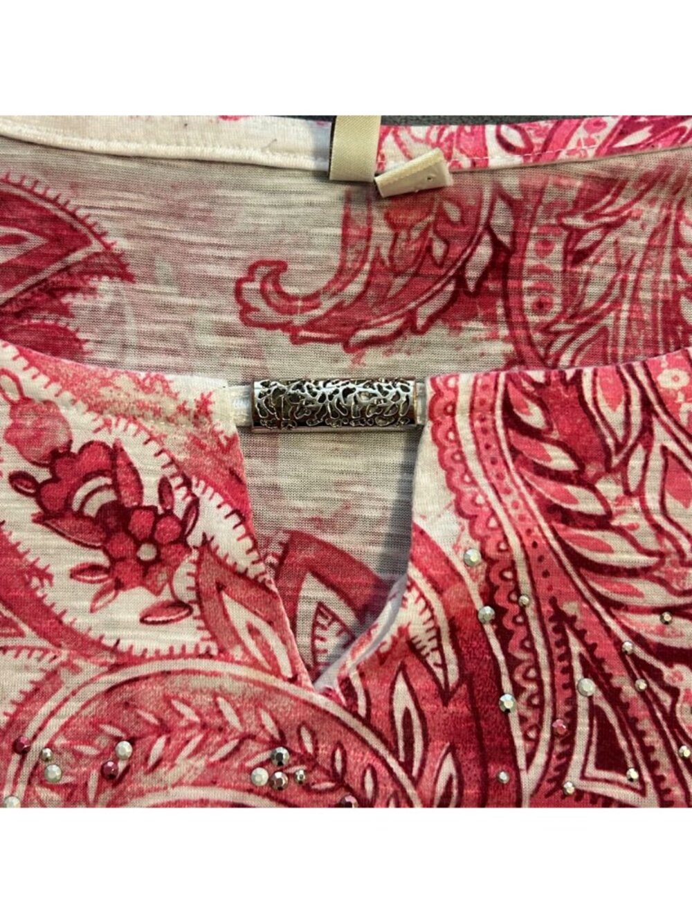 Pink & White Paisley Print Women's Blouse Size 22/24 Poncho Batwing Short Sleeve - Picture 8 of 9